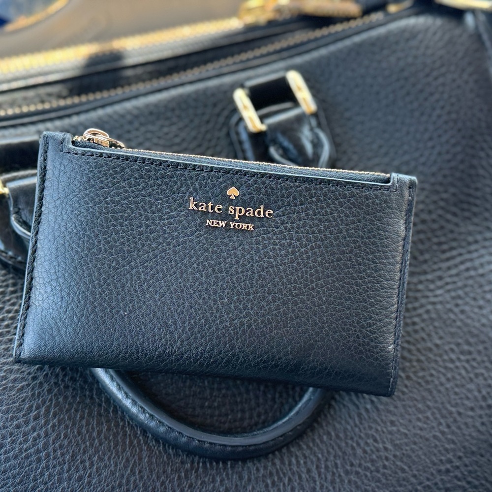 Kate Spade Black Leather Wallet with Gold Accents